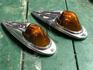 Nos Pair Kd 517 Vintage Marker Light Fender Amber Glass Lens Truck Cab