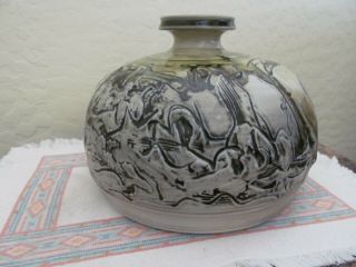 Vintage Sculptued Pottery Signed By Artist Regis Brodie Handmade Vase