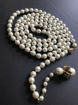 Sign Miriam Haskell Large Baroque Pearls Rhinestone Necklace Jewelry 56” Long