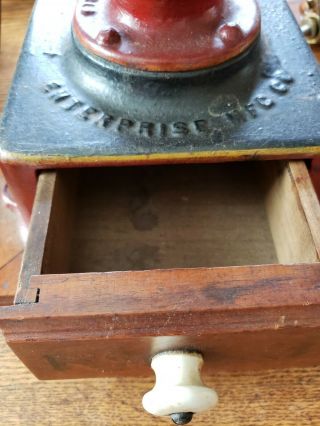 Antique Enterprise Iron Coffee Grinder 3 Gold Decals Red July 12 1898 10