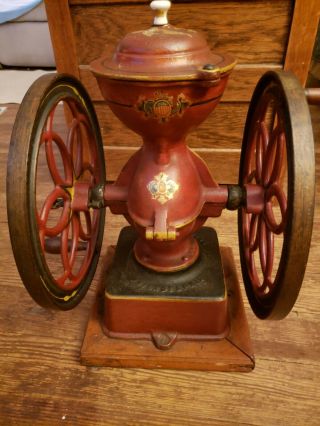 Antique Enterprise Iron Coffee Grinder 3 Gold Decals Red July 12 1898 3
