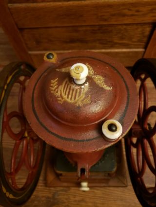 Antique Enterprise Iron Coffee Grinder 3 Gold Decals Red July 12 1898 4