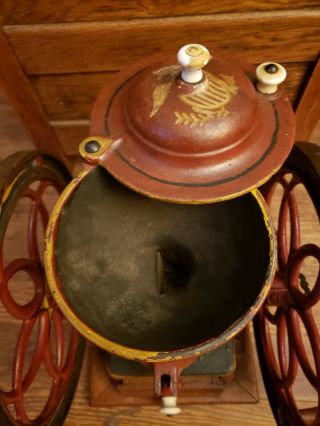 Antique Enterprise Iron Coffee Grinder 3 Gold Decals Red July 12 1898 5