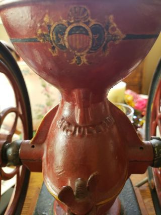 Antique Enterprise Iron Coffee Grinder 3 Gold Decals Red July 12 1898 7