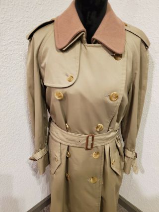 Vtg Burberry Womens Classic Camel Double Breasted Trench Coat.  Size 43 2