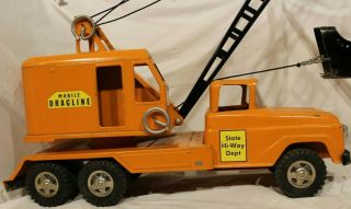 Vintage Tonka Mobile Dragline,  State Hi - Way Dept.  Orange Tonka,  Pressed Steel 2