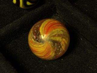 Antique 21/32” Joseph’s Coat Mica German Handmade Divided Core Marble Red Yellow 12