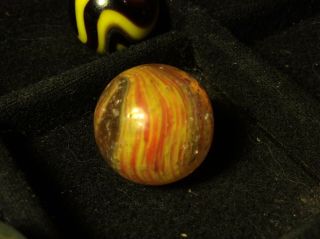 Antique 21/32” Joseph’s Coat Mica German Handmade Divided Core Marble Red Yellow 5