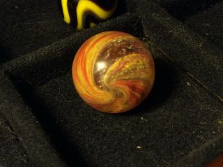 Antique 21/32” Joseph’s Coat Mica German Handmade Divided Core Marble Red Yellow 9