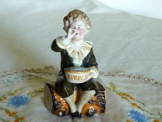 Pears Soap Bubbles Figure 15cm Tall Coloured Bisque Figure Of Boy Sitting On Log