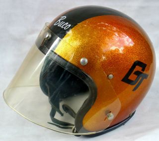 Vtg 1970s Buco Gt Motorcycle Bike Helmet Orange Black Metal Flake Sparkle