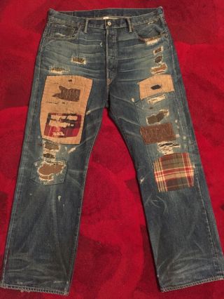 Ralph Lauren Rrl Vintage Distressed Patchwork Jeans 38 X 32 Retail: $998
