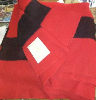 Vintage Hudson Bay 6 Point Red Black Queen 94 " X 96 " Wool Blanket Made England