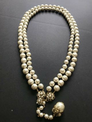 Sign Miriam Haskell 2 Strands Large Baroque Pearls Rhinestone Necklace Jewelry