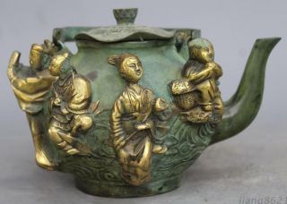 7 " Chinese Bronze Gilt Ancient Eight Immortals Wine Tea Pot Statue