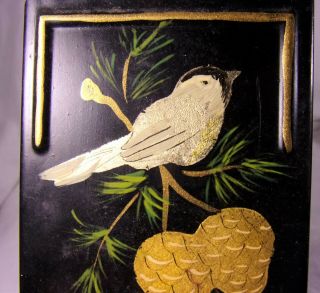 Vintage Hand Painted Bird Floral Metal Tole Ware Kitchen Match Safe Wall Pocket
