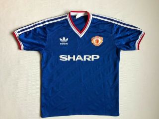 Vintage Adidas Manchester United Retro Jersey 1986/88 Size L Blue