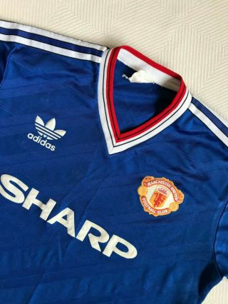 Vintage Adidas Manchester United Retro Jersey 1986/88 Size L Blue 2