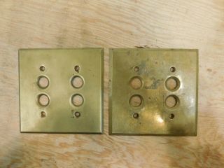 Vintage Antique Set Of 2 Solid Brass Light Switch Push Button Cover Plate
