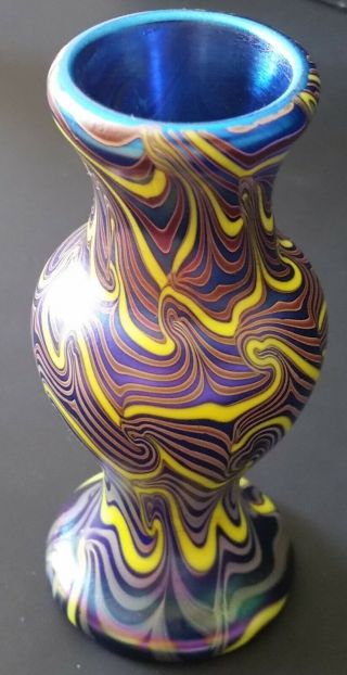Vintage Lundberg Studios Iridescent Art Glass Mini Vase 1974 Mark Cantor 3 1/2 "