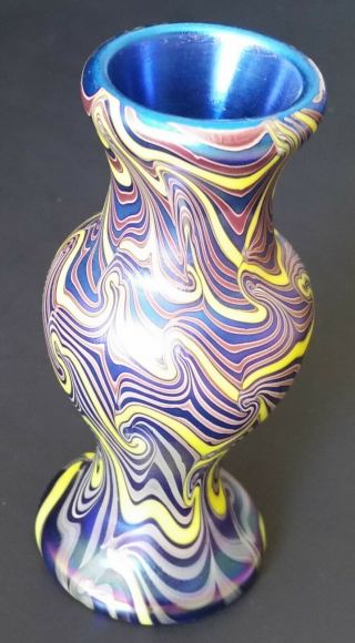 Vintage Lundberg Studios Iridescent Art Glass Mini Vase 1974 Mark Cantor 3 1/2 