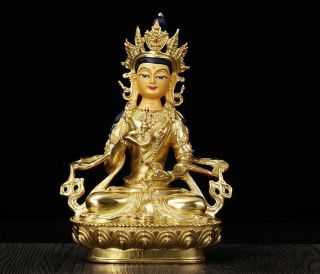 8 " Asian Antique Tibetan Buddhism Copper Gilt Hand Painting Vajrasattva Statue