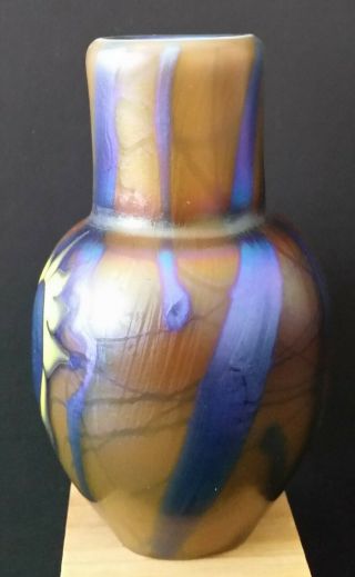 Vintage Lundberg Studios Iridescent Art Glass Mini Vase 1975 Mark Cantor 3 1/8 
