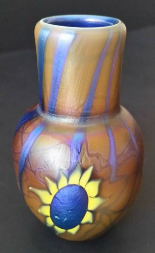 Vintage Lundberg Studios Iridescent Art Glass Mini Vase 1975 Mark Cantor 3 1/8 