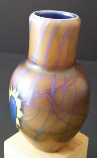 Vintage Lundberg Studios Iridescent Art Glass Mini Vase 1975 Mark Cantor 3 1/8 