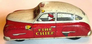 Vintage Walt Reach Courtland Fire Chief Tin Plate Toy Car,  Rare