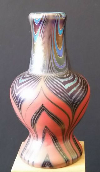 Vintage Lundberg Studios Iridescent Art Glass Mini Vase 1974 Mark Cantor 3 1/8 