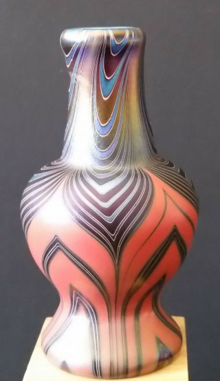 Vintage Lundberg Studios Iridescent Art Glass Mini Vase 1974 Mark Cantor 3 1/8 