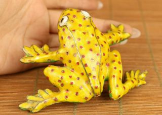 Chinese Old Cloisonne Hand Painting Fortune Frog Statue Figure Table Decoration