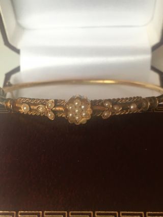 Very Fine Antique Victorian Bangle With Seed Pearls In 9ct Gold