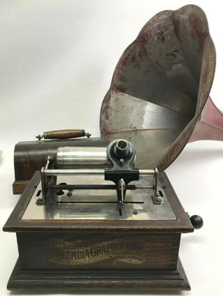 Antique Columbia Hand - Crank Graphophone Bv / Cylinder Record Phonograph Horn