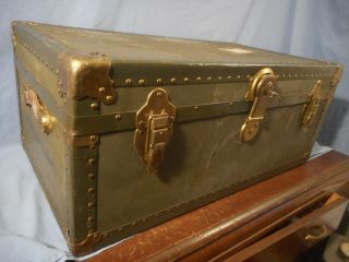 Vintage Military Foot Locker Green Chest Trunk Wood Army Wwii Rustic Us Storage