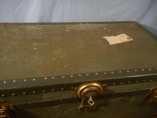 Vintage MILITARY FOOT LOCKER green chest trunk wood army wwii rustic US storage 3