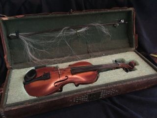 Old Antique Violin With Leather Case