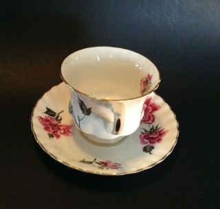 Royal Albert Pedestal TeaCup And Saucer - Pink And Black Peonies - England 2