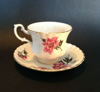 Royal Albert Pedestal TeaCup And Saucer - Pink And Black Peonies - England 3