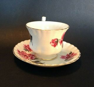 Royal Albert Pedestal TeaCup And Saucer - Pink And Black Peonies - England 4