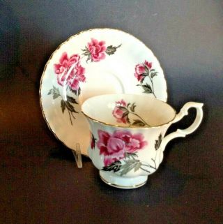 Royal Albert Pedestal TeaCup And Saucer - Pink And Black Peonies - England 6