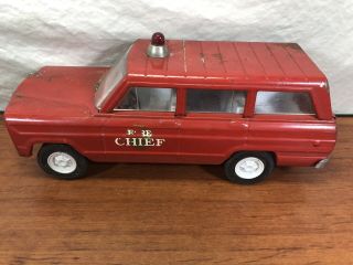 Vintage 1960’s Pressed Steel Tonka Toys Red Jeep Wagoner Fire Chief Toy Truck 2