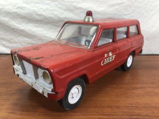 Vintage 1960’s Pressed Steel Tonka Toys Red Jeep Wagoner Fire Chief Toy Truck 3