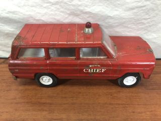 Vintage 1960’s Pressed Steel Tonka Toys Red Jeep Wagoner Fire Chief Toy Truck 8