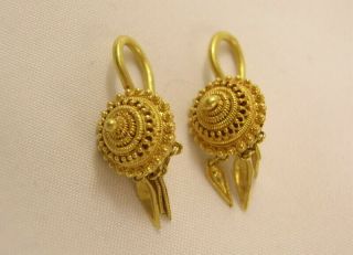 Victorian 22 Gold Pierced Dangle Estate Fancy Earrings
