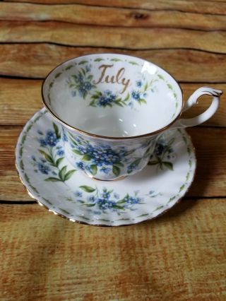 Royal Albert July Tea Cup And Saucer.  Forget Me Not Flowers Of The Month Series