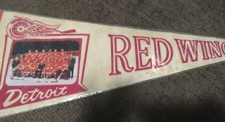 VINTAGE 1960 ' s Detroit Red Wings Team Hockey Pennant Full Size 1962 - 63 Team RARE 3