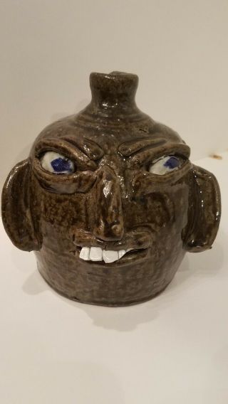 Vintage Hewell Alkaline Glazed Stoneware Face Jug Gillsville Georgia Pottery