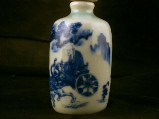 Good Quality 19thC Chinese Blue & White Porcelain 鬼谷子下山图 Snuff Bottle E122 5